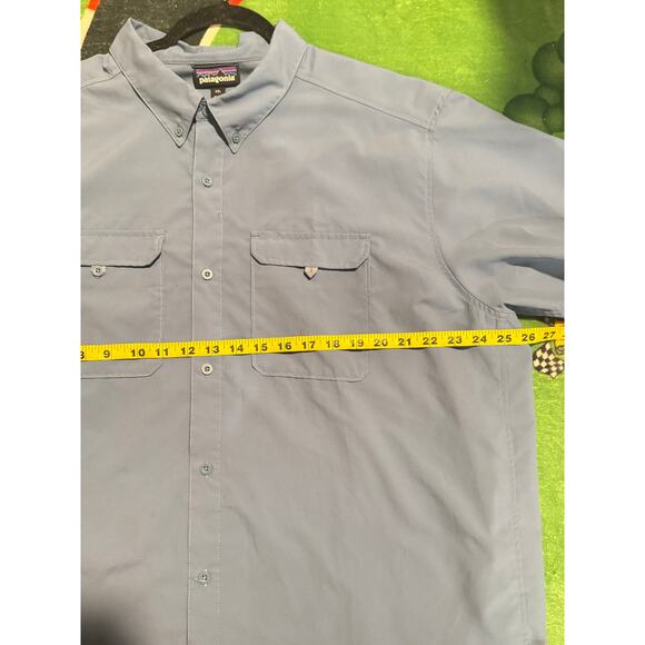 Patagonia Men’s Short Sleeve Button Up Shirt XXL Blue Outdoor Fishing Travel - Picture 6 of 7
